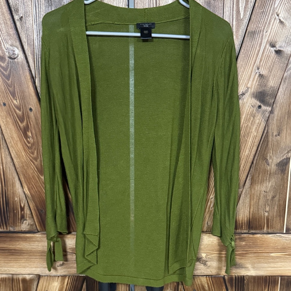Ann Taylor Green Open-Front Cardigan